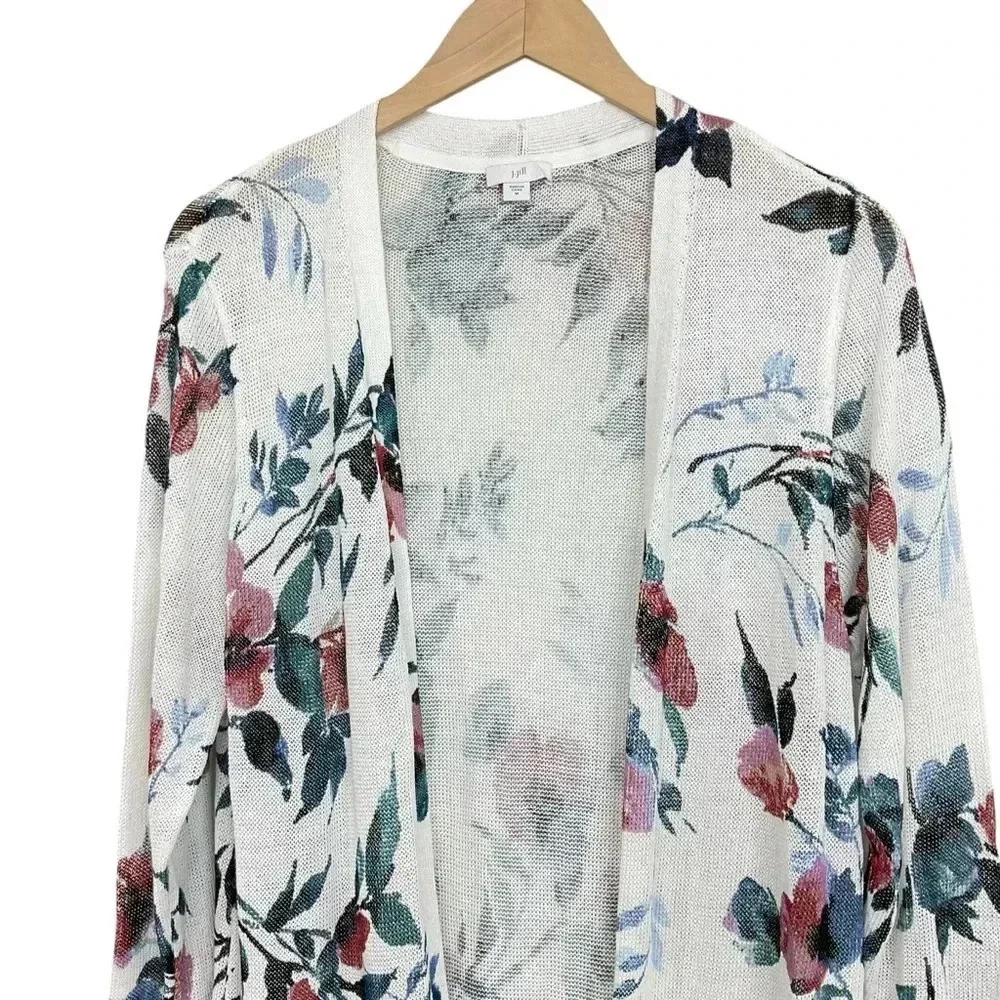 J. Jill White Floral Linen Cardigan Size Medium